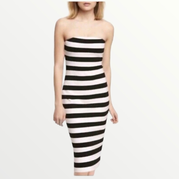 Express Dresses & Skirts - Express Strapless Striped Back Zip Bodycon Dress, black and white 10